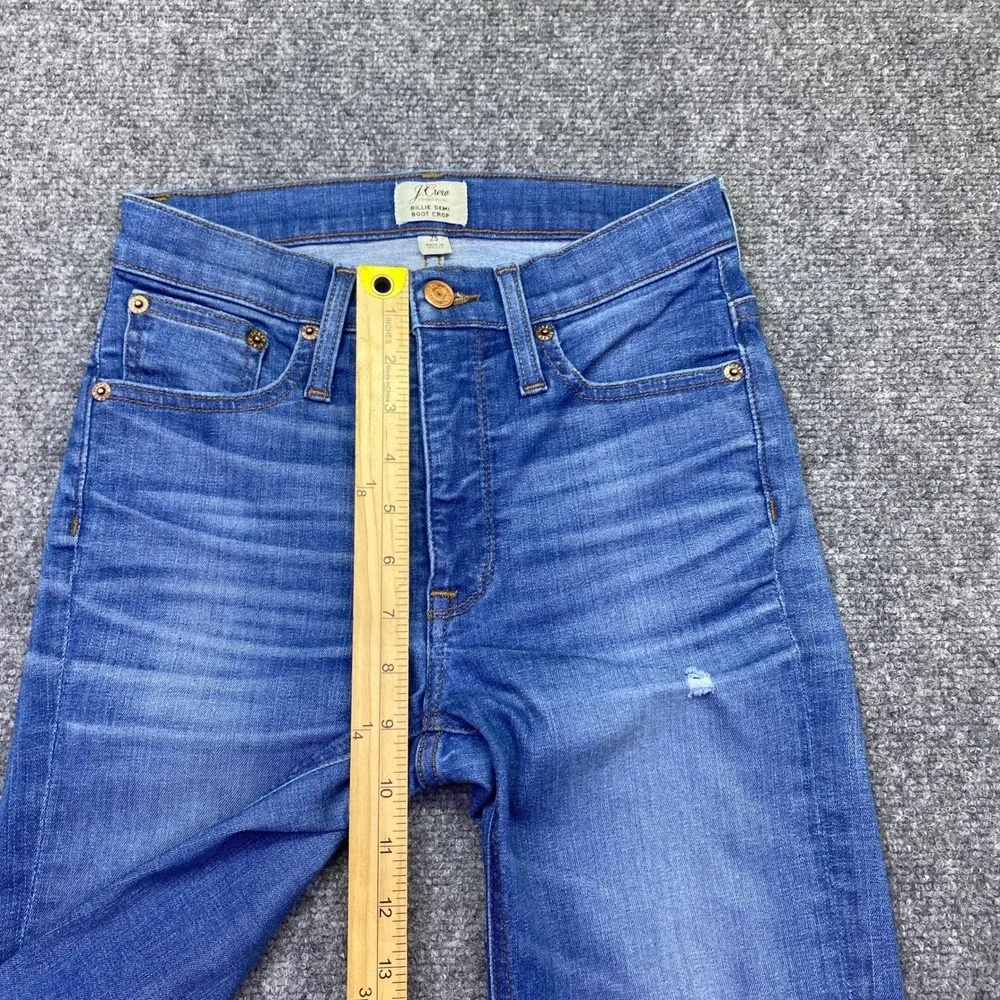 J.Crew Billie Demi Boot Crop Jeans Blue Raw Hem Size 25 Grunge Western Retro